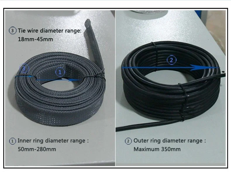 sample of cable Coiling Tying Bundle With Meter Counting, Wire Cutting coil Winding Binding Machine, Cable Rewinding Machine, Fully Automatic Binding Wire Tying Machine, Wire Winding Coil Machine 